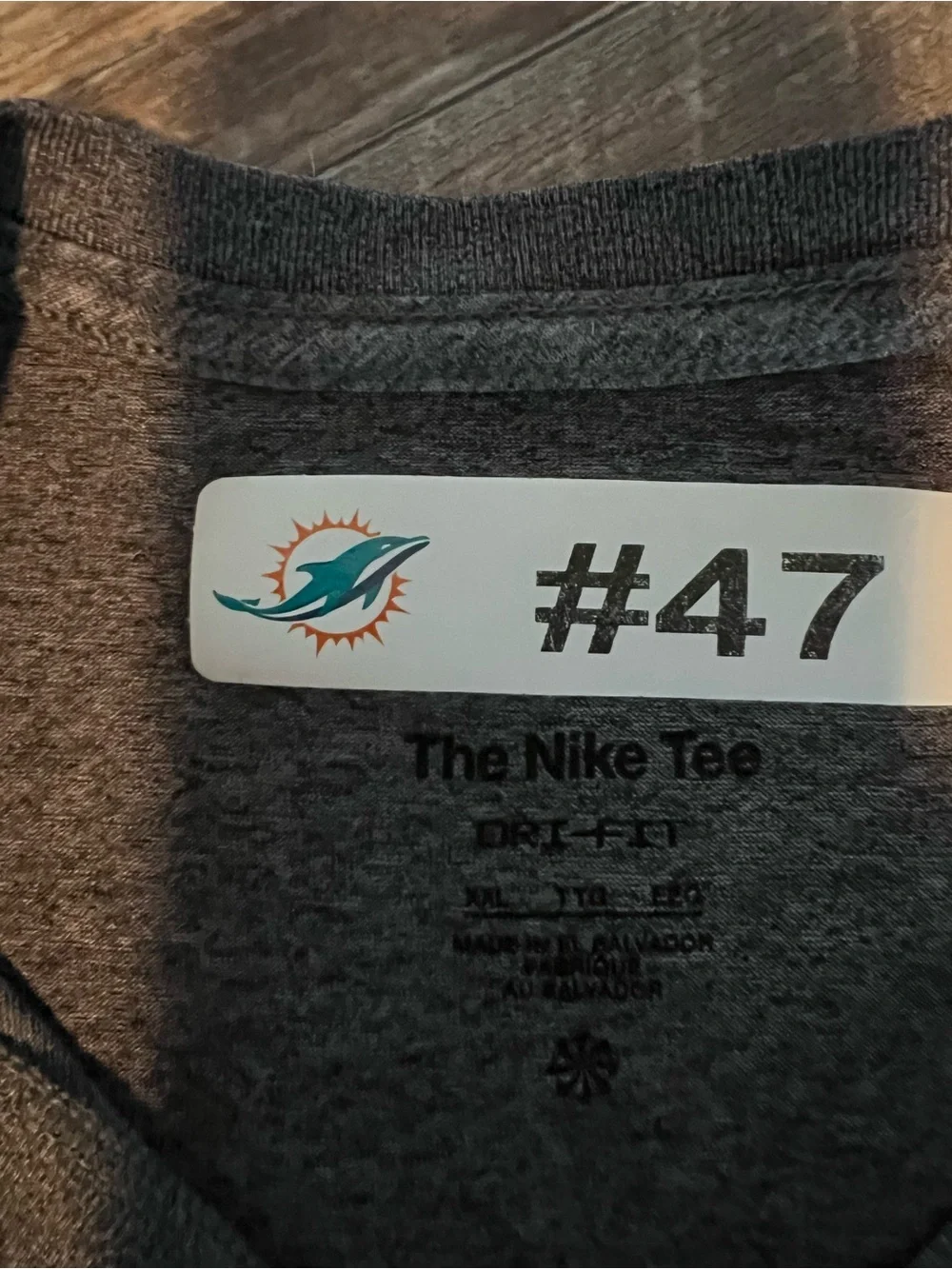 Player Issued Miami Dolphins Nike Dri-Fit Tee Gray Size XXL #47